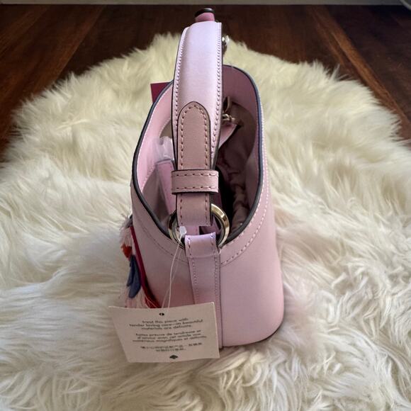 NEW Kate Spade NY Pippa Flock Party Parrot Pink Small Bucket Crossbody Bag - Picture 6 of 12